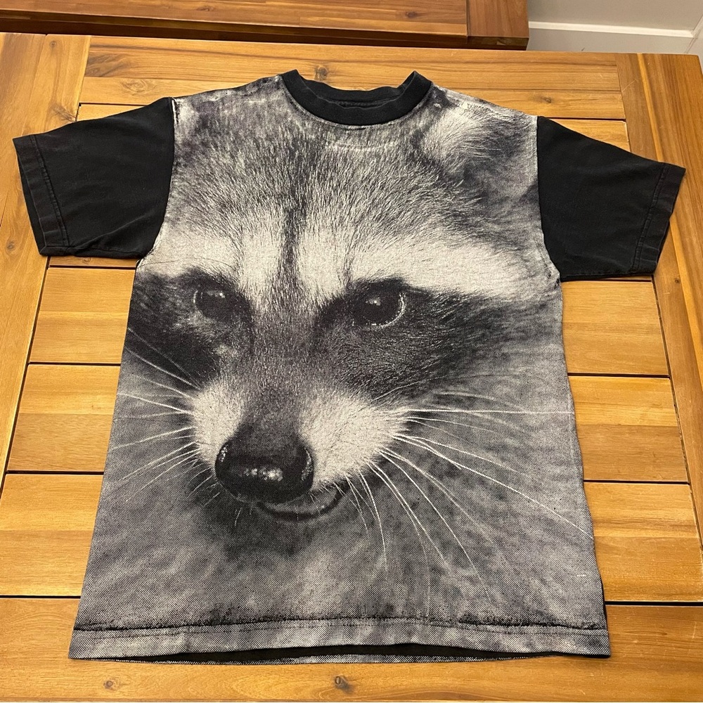 Manik Skateboard Skater Raccoon All Over Print AOP Shirt Medium Black Grunge